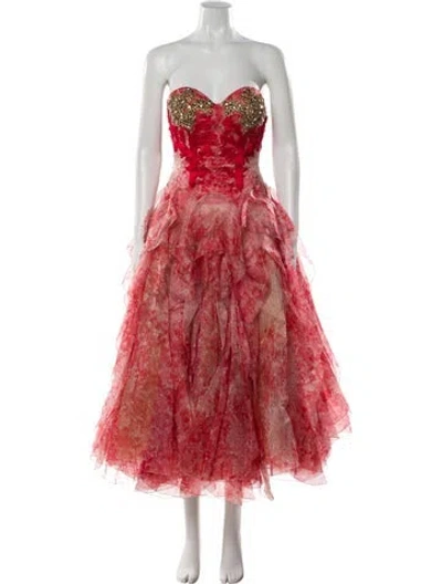 Pre-owned Alexander Mcqueen Silk Midi Length Dress W/ Tags In Red
