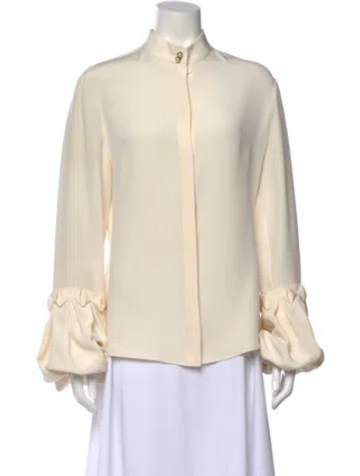 Pre-owned Alexander Mcqueen Silk Mock Neck Blouse In Neutral