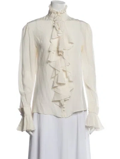 Pre-owned Alexander Mcqueen Silk Mock Neck Blouse In Neutrals