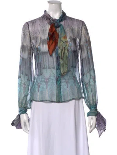 Pre-owned Alexander Mcqueen Silk Patterned Blouse In Blue