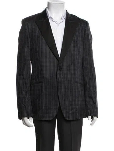 Pre-owned Alexander Mcqueen Silk Plaid Print Two-piece Blazer In Blue