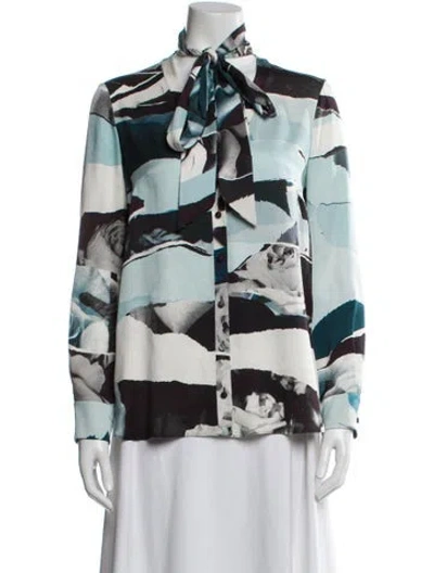Pre-owned Alexander Mcqueen Silk Printed Blouse In Blue