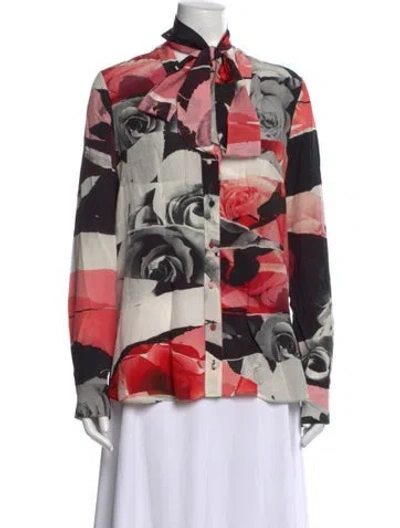 Pre-owned Alexander Mcqueen Silk Printed Blouse In Pink