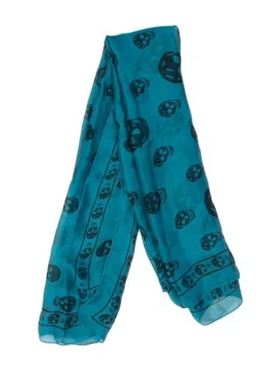 Pre-owned Alexander Mcqueen Silk Printed Scarf In Blue