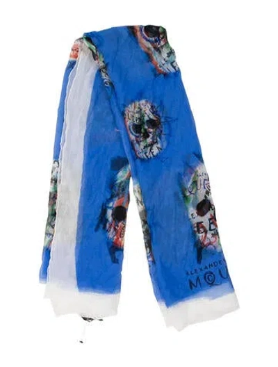 Pre-owned Alexander Mcqueen Silk Printed Scarf In Blue