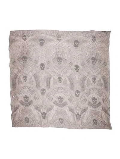 Pre-owned Alexander Mcqueen Silk Printed Scarf In Gray