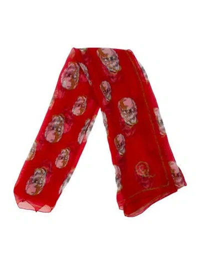 Pre-owned Alexander Mcqueen Silk Printed Scarf In Red