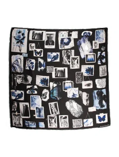 Pre-owned Alexander Mcqueen Silk Printed Scarf W/ Tags In Black