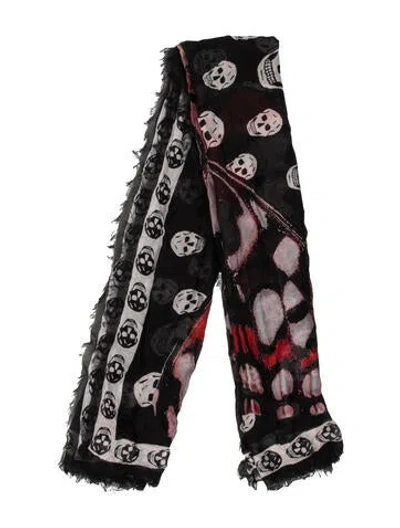 Pre-owned Alexander Mcqueen Silk Printed Scarf W/ Tags In Black