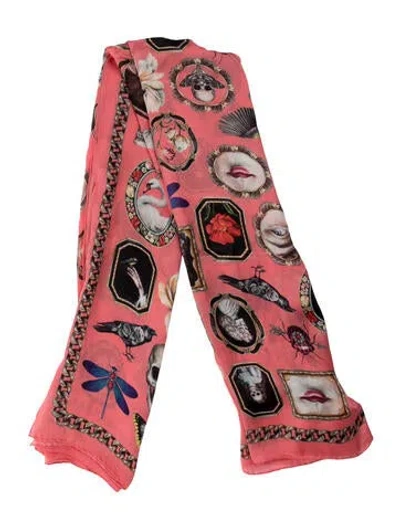 Pre-owned Alexander Mcqueen Silk Printed Scarf W/ Tags In Pink
