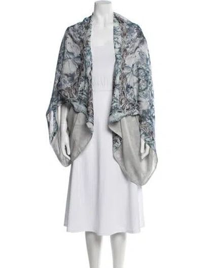 Pre-owned Alexander Mcqueen Silk Printed Shawl In Blue