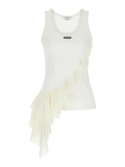 Alexander Mcqueen Silk Ruffle Tank Top In Black