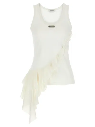 Alexander Mcqueen Silk Ruffle Tank Top Tops White