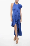 Alexander Mcqueen Silk Satin Bare Back Dress With Ruffles