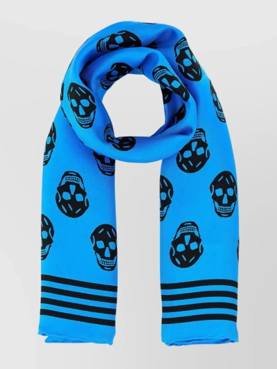 Alexander Mcqueen Skull-print Silk Scarf In Blue