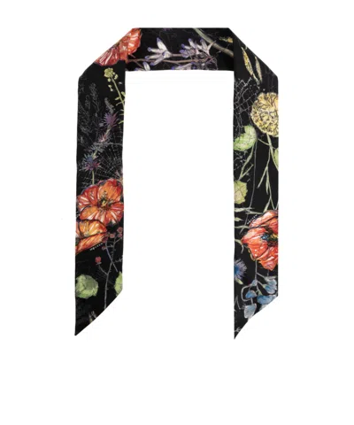 Alexander Mcqueen Silk Scarf With Floral Motif In Black
