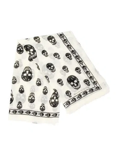 Pre-owned Alexander Mcqueen Silk Signature Logo Scarf In White