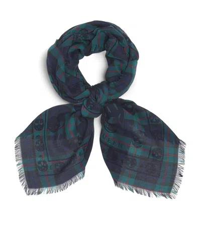 Alexander Mcqueen Silk Skull Print Scarf In Blue