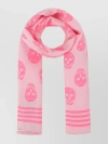 ALEXANDER MCQUEEN SILK SKULL PRINT SCARF WITH STRIPED BORDER