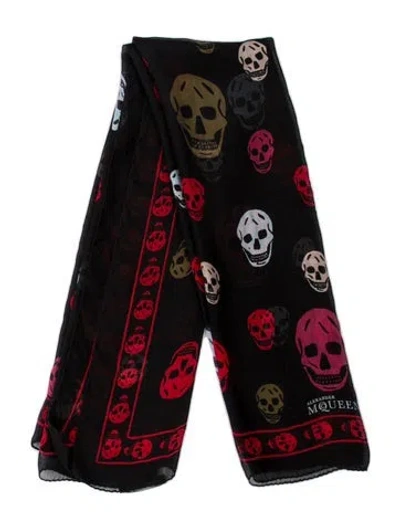 Pre-owned Alexander Mcqueen Silk Skull Scarf In Black