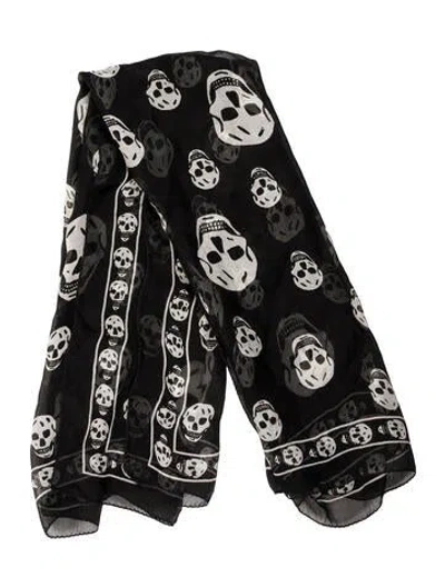 Pre-owned Alexander Mcqueen Silk Skull Scarf In Black