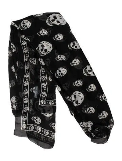 Pre-owned Alexander Mcqueen Silk Skull Scarf In Black