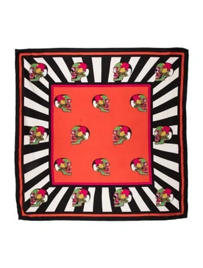 Pre-owned Alexander Mcqueen Silk Skull Scarf In Black