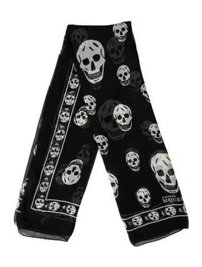 Pre-owned Alexander Mcqueen Silk Skull Scarf In Black