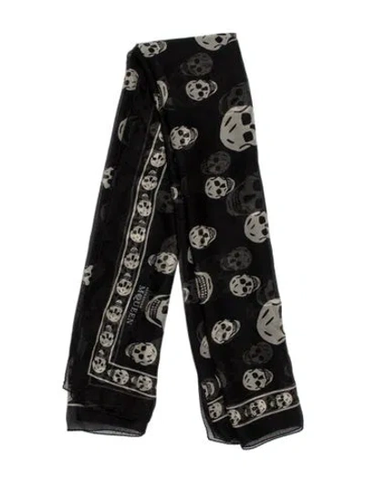 Pre-owned Alexander Mcqueen Silk Skull Scarf In Black
