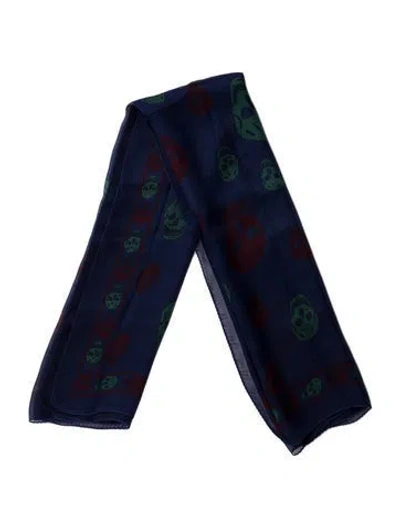 Pre-owned Alexander Mcqueen Silk Skull Scarf In Blue