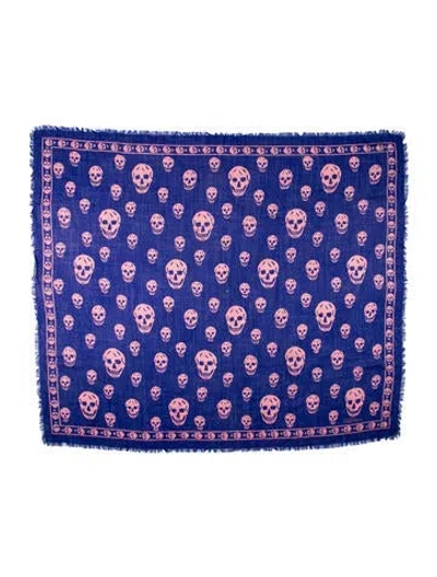 Pre-owned Alexander Mcqueen Silk Skull Scarf In Blue