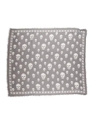 Pre-owned Alexander Mcqueen Silk Skull Scarf In Gray