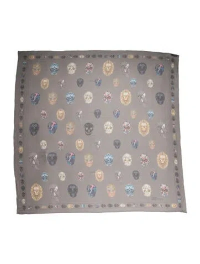 Pre-owned Alexander Mcqueen Silk Skull Scarf In Gray