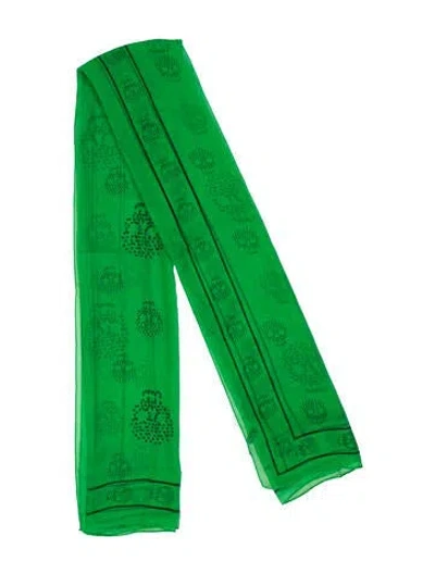 Pre-owned Alexander Mcqueen Silk Skull Scarf In Green
