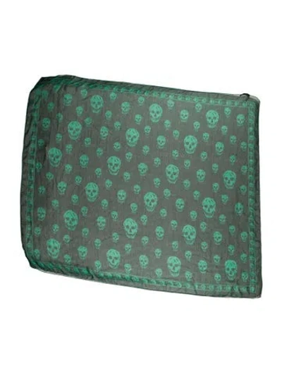 Pre-owned Alexander Mcqueen Silk Skull Scarf In Green