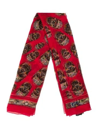 Pre-owned Alexander Mcqueen Silk Skull Scarf In Red