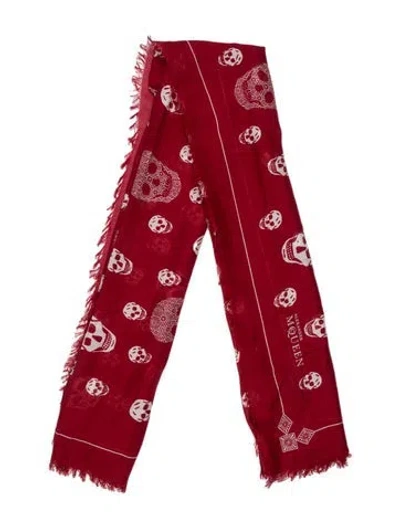 Pre-owned Alexander Mcqueen Silk Skull Scarf In Red