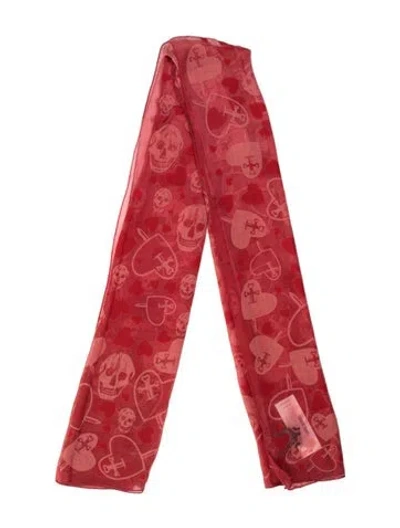 Pre-owned Alexander Mcqueen Silk Skull Scarf In Red