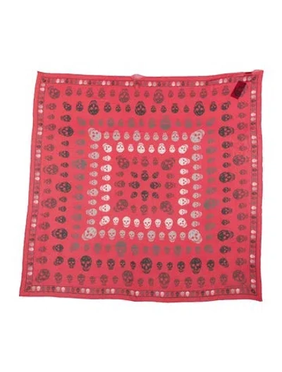 Pre-owned Alexander Mcqueen Silk Skull Scarf W/ Tags In Red
