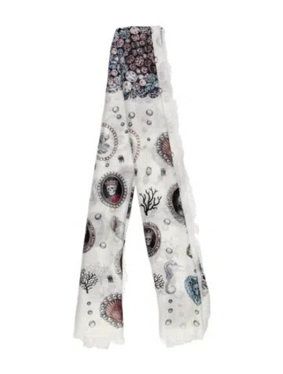 Pre-owned Alexander Mcqueen Silk Skull Scarf In White