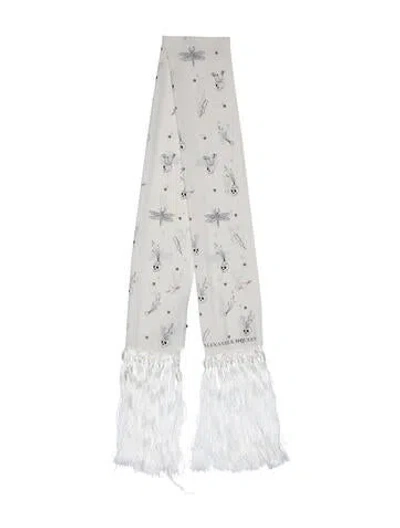 Pre-owned Alexander Mcqueen Silk Skull Scarf In White