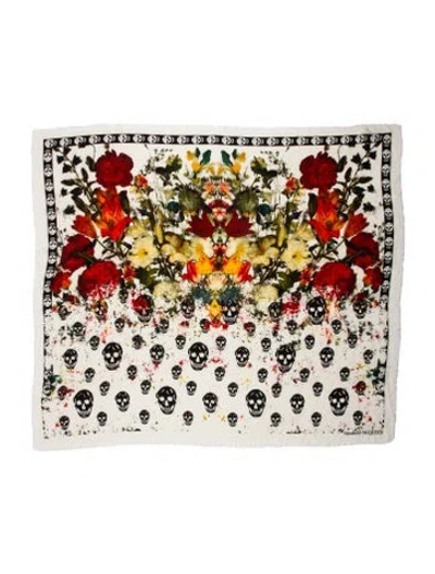 Pre-owned Alexander Mcqueen Silk Skull Scarf In White