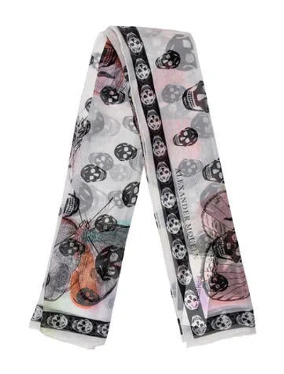 Pre-owned Alexander Mcqueen Silk Skull Scarf In White