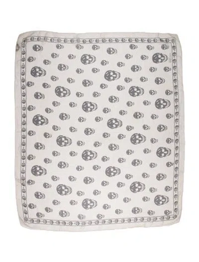Pre-owned Alexander Mcqueen Silk Skull Scarf In White