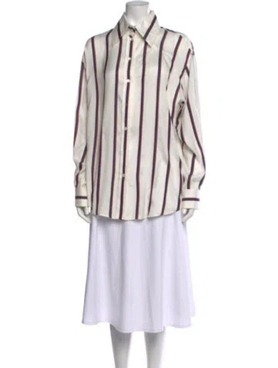 Pre-owned Alexander Mcqueen Silk Striped Button-up Top In White