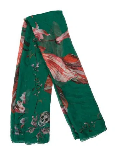 Pre-owned Alexander Mcqueen Silk Striped Scarf In Green