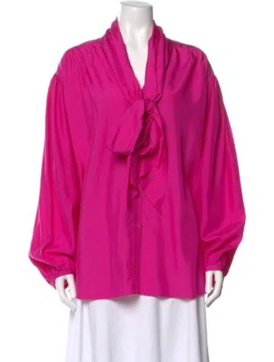 Pre-owned Alexander Mcqueen Silk Tie Neck Blouse In Pink