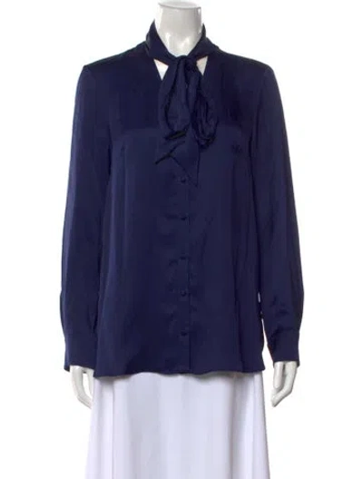 Pre-owned Alexander Mcqueen Silk Tie Neck Top In Blue