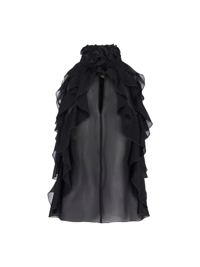 Alexander Mcqueen Cut-out Top In Silk Georgette With Ruffles Tops Black