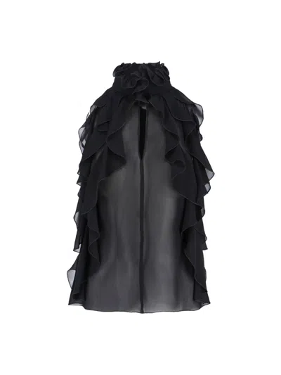 Alexander Mcqueen Cut-out Top In Silk Georgette With Ruffles Tops Black